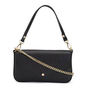 ISADORA Black Made In Italy Leather Crossbody With Flap Over Front